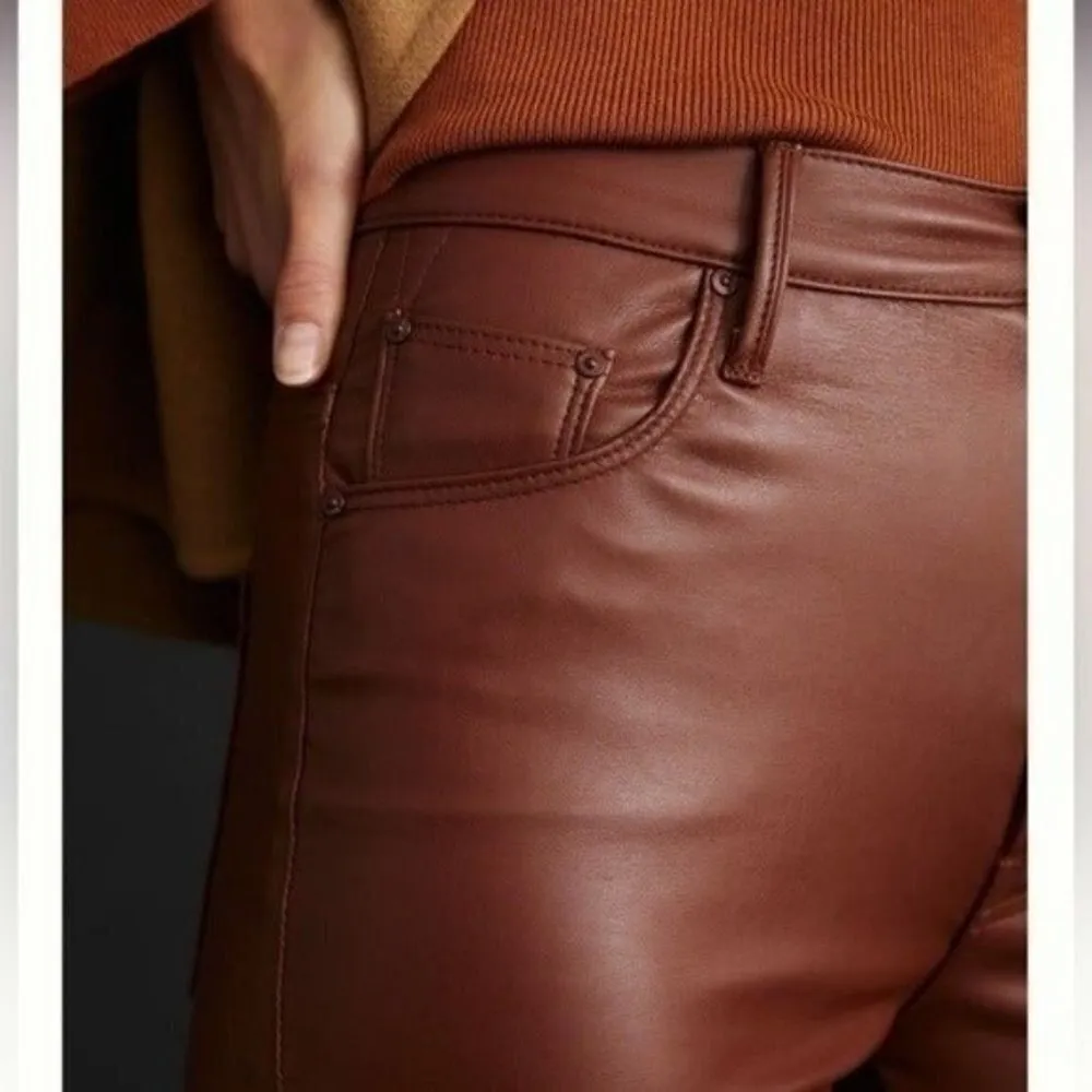 ANTHROPOLOGIE Mother High Rise Faux Leather Skinny Jeans Brown Size 34 NEW - Image 2