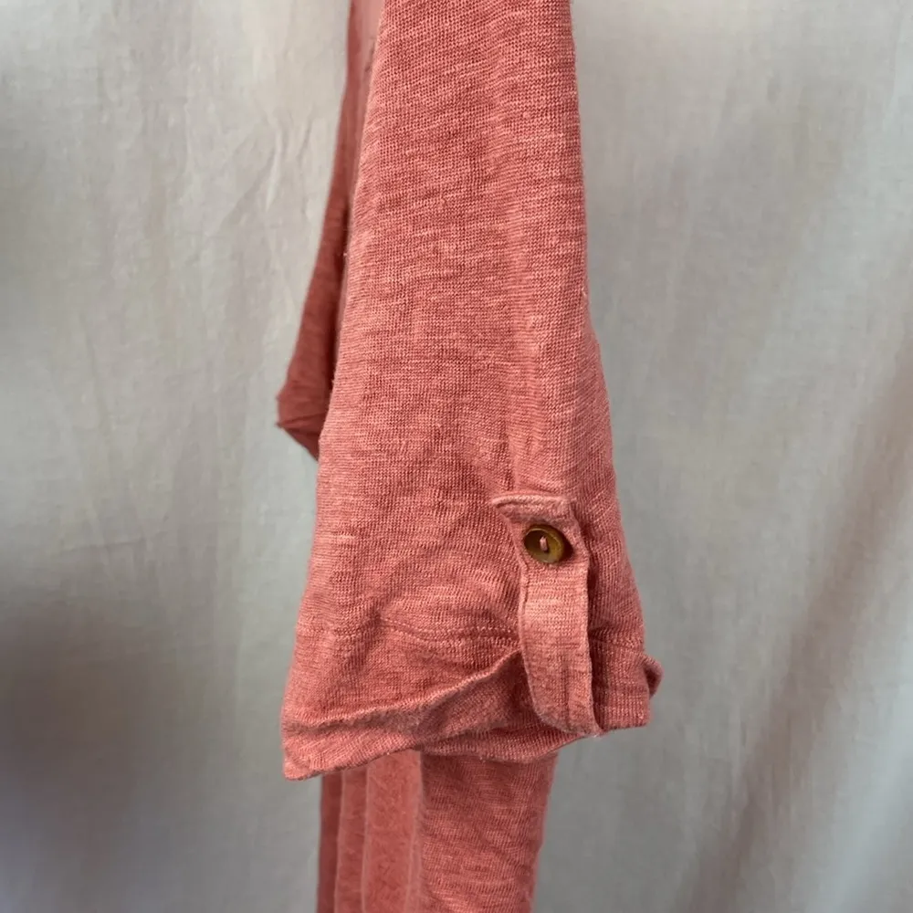 Tahari 100% Linen Coral Orange Short Sleeve Tee T Shirt Top M - Image 4