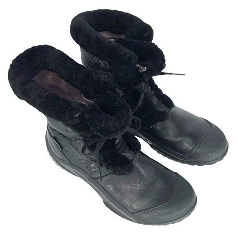 Clarks Womens‎ Leather Bold Crystal Saddle Fur Muckers Winter Boots Black Size 8 - Image 2