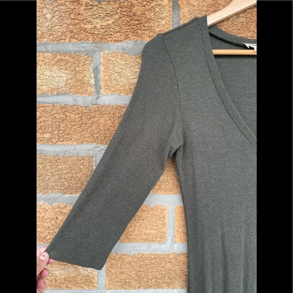 L'AGENCE Aurora Heathered Olive Henley Dress - Image 7