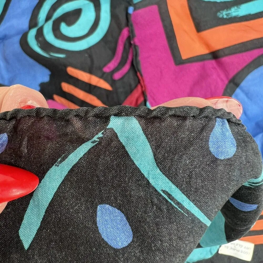 Vintage 100% Silk Rectangle Scarf Retro 90’s Print Preppy Chic Groovy Colorful - Image 5