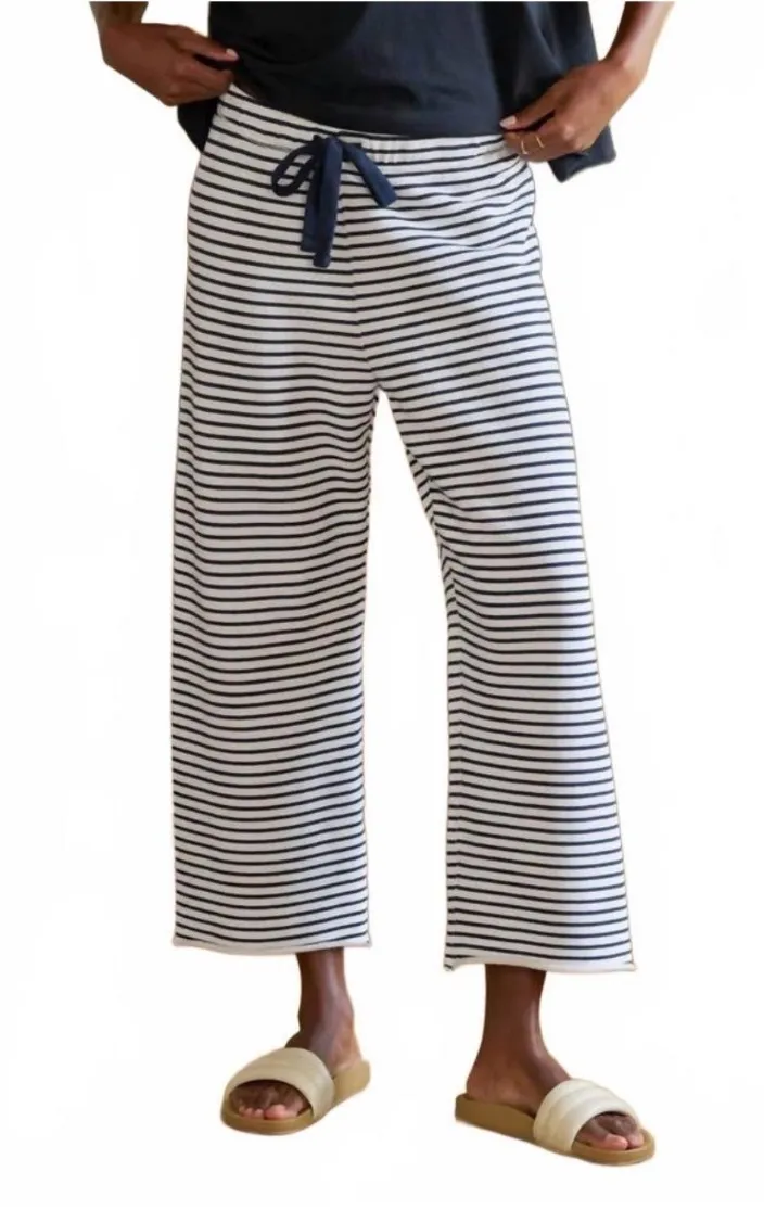 FRANK & EILEEN Striped Catherine Wide Leg French SweatPants S White Navy Cropped - Image 1