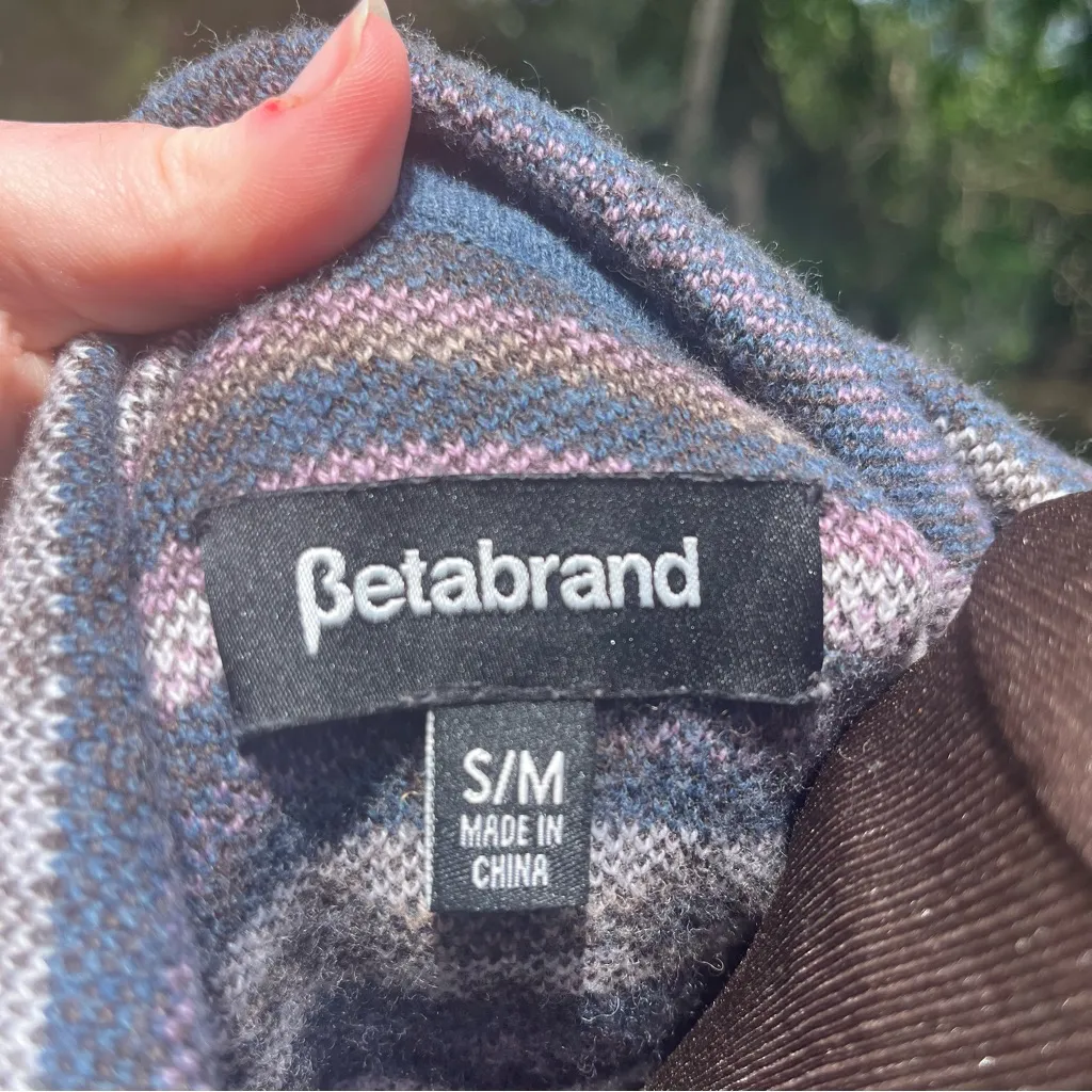 Betabrand Women’s Merino Wool Cotton Fair Isle Hooded Cardigan Sweater Size S/M - Image 2