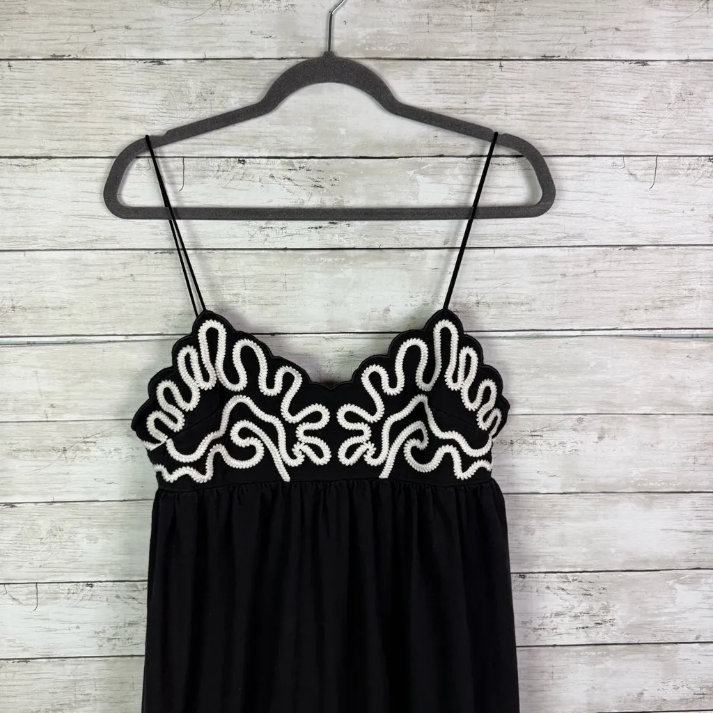 Commence Embroidered Shirred Spaghetti Strap Long Dress Size Large Black - Image 2