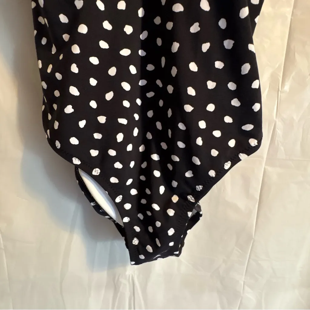 Lands End Black White Swimsuit Sz 4 Long One Piece Polka Dot Swimwear Beach Pool - Image 4