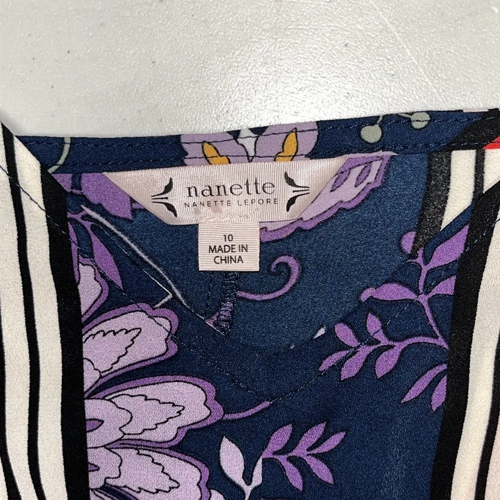 Nanette Lepore Size 10 Stripe & Floral Print High-Low Hemline Dress - Image 4