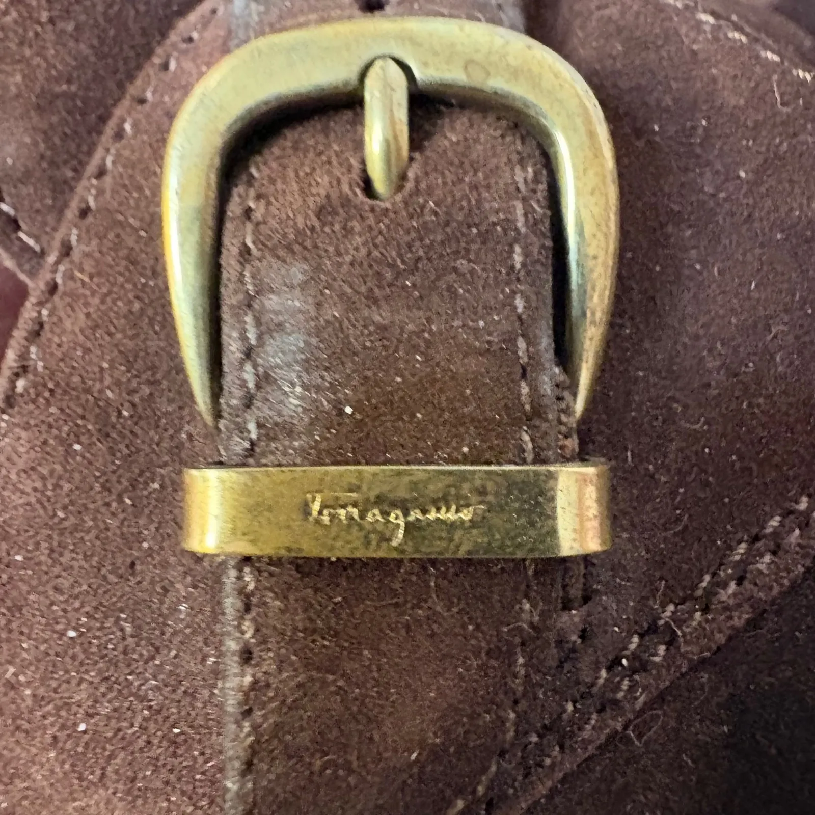 Salvatore Ferragamo Monk Strap Suede Loafers women's Size 9 AAA Brown Italy VTG - Image 8