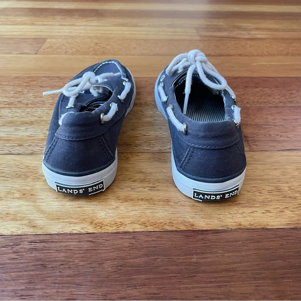 Lands' End Navy Canvas Boat Shoes Style Loafers with White Laces & Stitching Blue Size 6 - Image 4