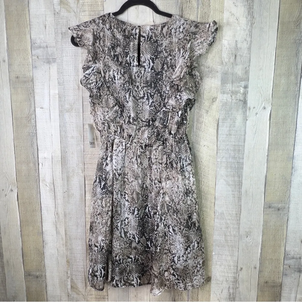 Bar lll Snake Print Dress Medium Jewel Neckline Vertical Ruffle Sleeveless - Image 3