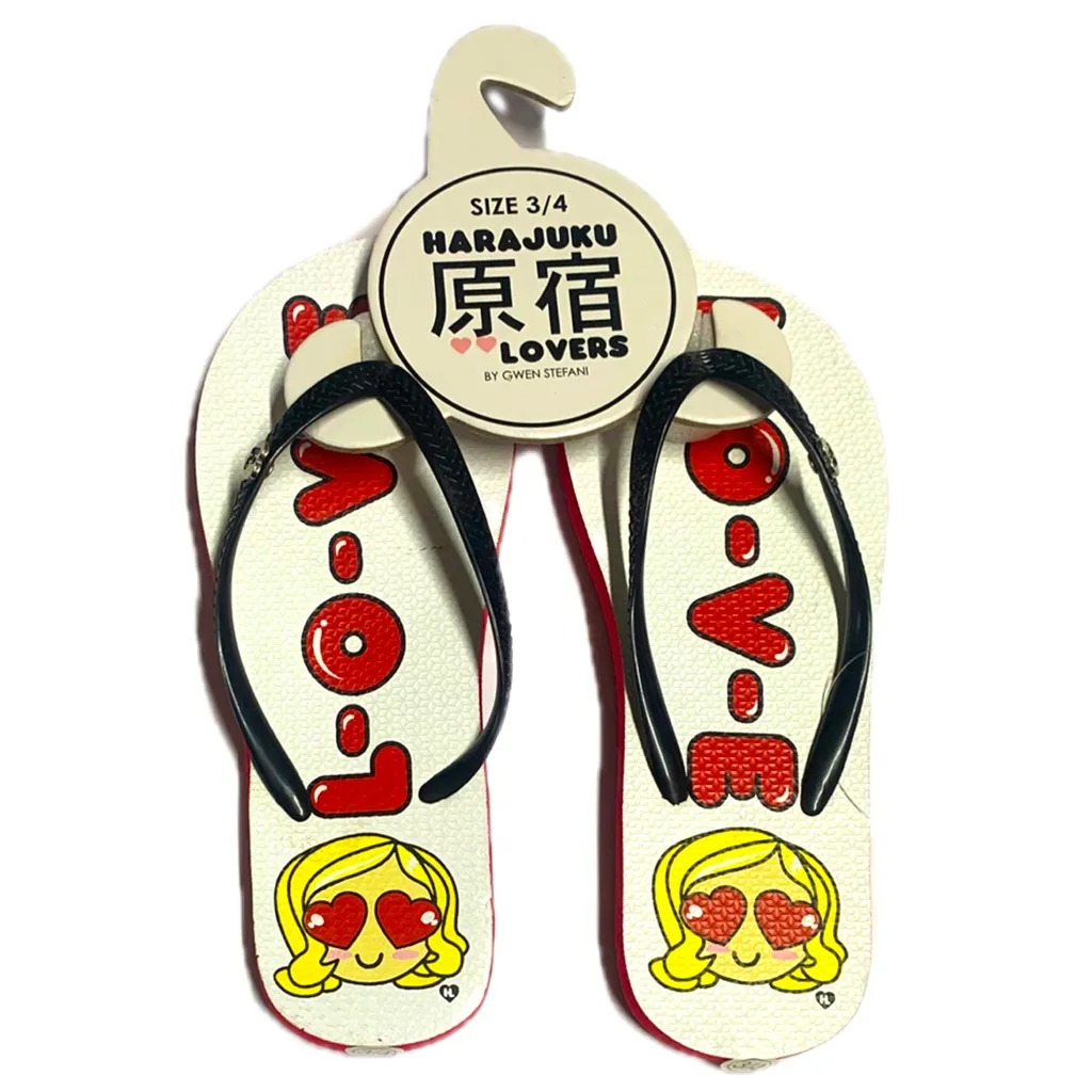 Harajuku Lovers LOVE Flip Flops Size 3/4 – Gwen Stefani Cute Cartoon Sandals - Image 3