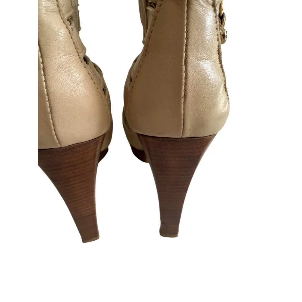STUART WEITZMAN Tan Leather Peeptoe Heels Size 4.5 - Image 8