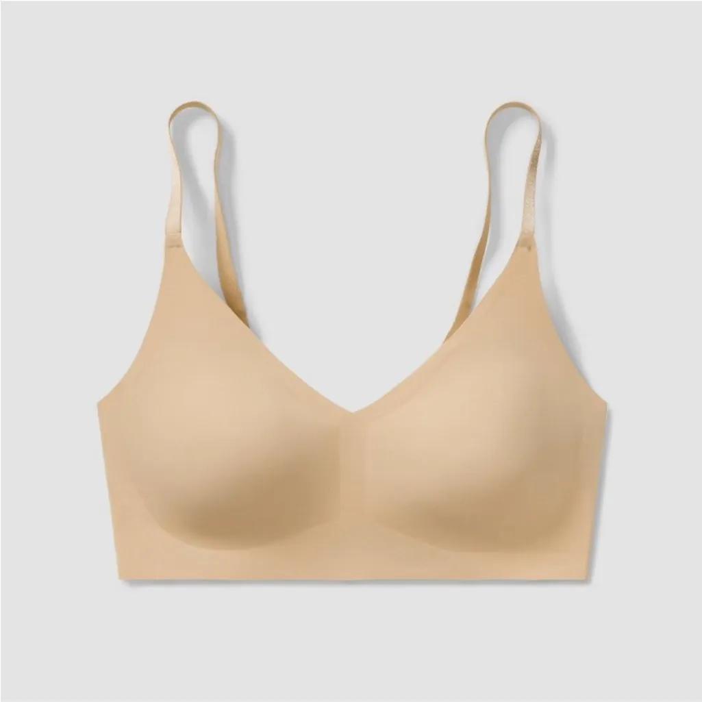 True & Co. Triangle Bra V Neck Adjustable Strap Light Beige Wireless XL Tan - Image 13