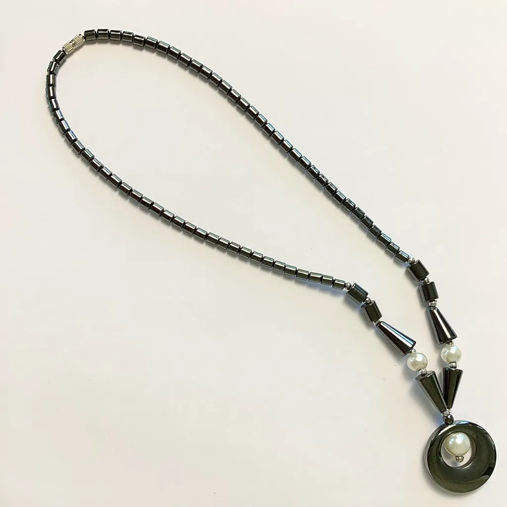 Hematite & Moonstone Milky Cat Eye Necklace 19” Black - Image 4