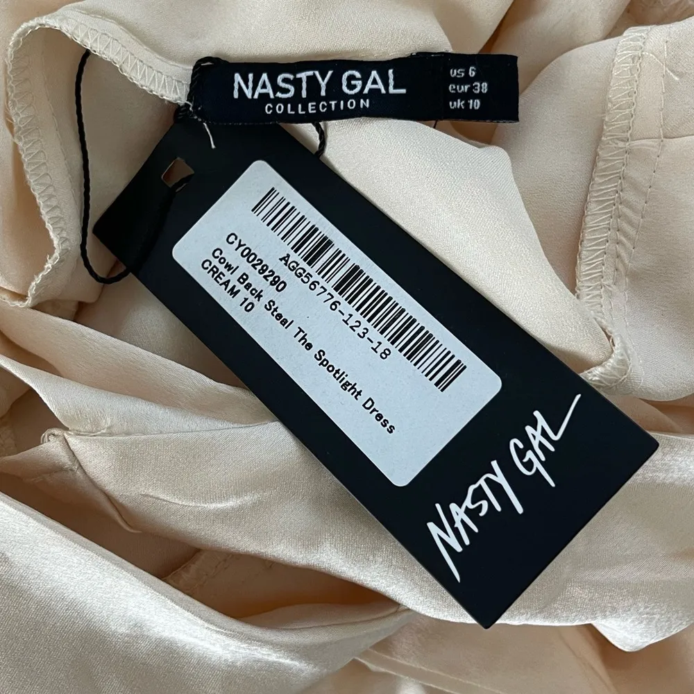 Nasty Gal Satin Champagne Cowl Back Wrap Front Maxi Dress Size 6 NWT - Image 6