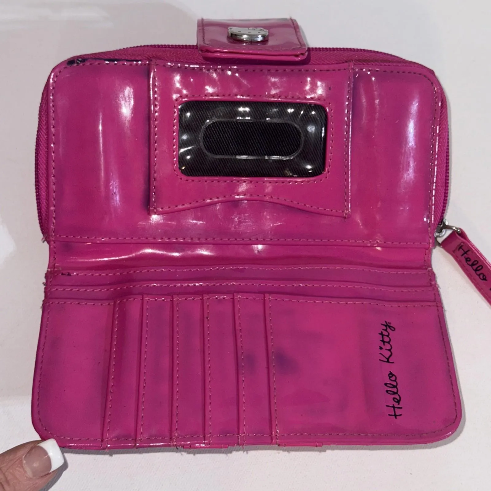 Hello Kitty Vintage Y2K 2009 Loungefly Wallet Pink Patent Leather Collectible - Image 13