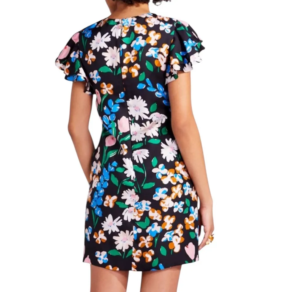 Kate Spade Silk Twill Meadow Floral Sheath Mini Dress In Black Multicolor Size 4 - Image 6
