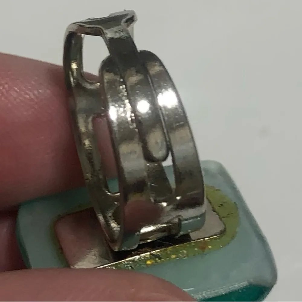 Gioielleria La Gioia stainless steel milky green/blue Quarts Ring.NEW in box - Image 6