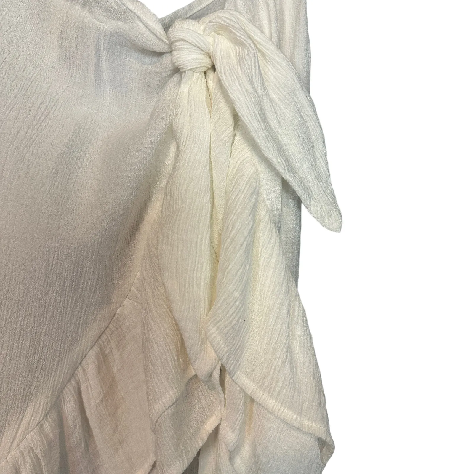 Lovewave White Ruffle Wrap Midi Skirt XL High Slit Gauze Crinkle Coverup $138 - Image 6