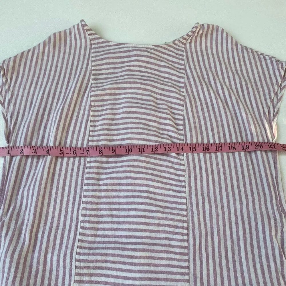 Madewell  Striped Linen Blend Top Pink White Women’s Size Large - Image 6