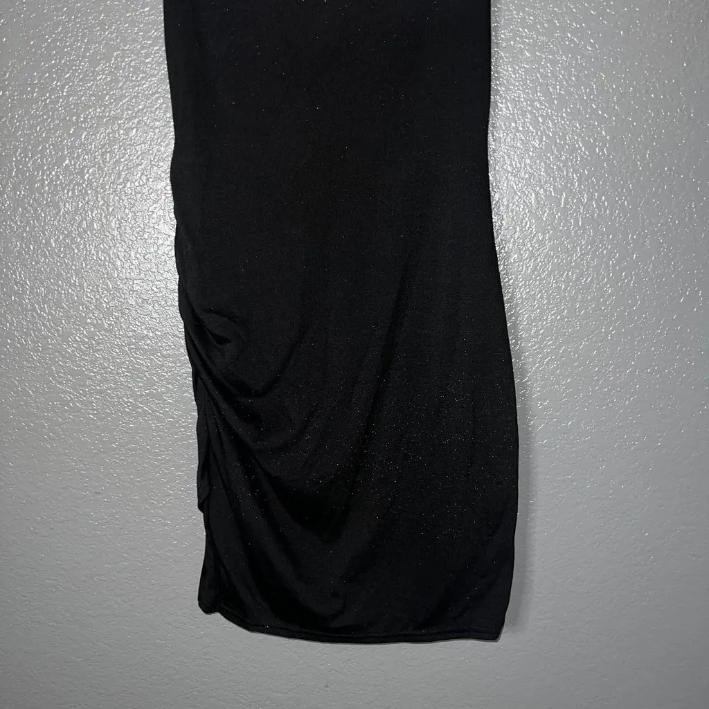 BTFBM Black Bodycon Midi Dress Women’s Sleeveless Ruched Side Casual Size M - Image 2