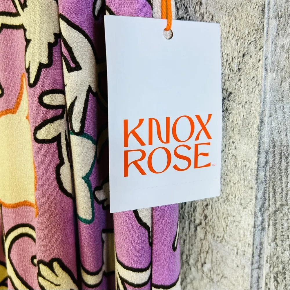 Knox Rose XS Light Purple & Cream Floral Print Skirt with 13” Slit on Fr… - Image 6