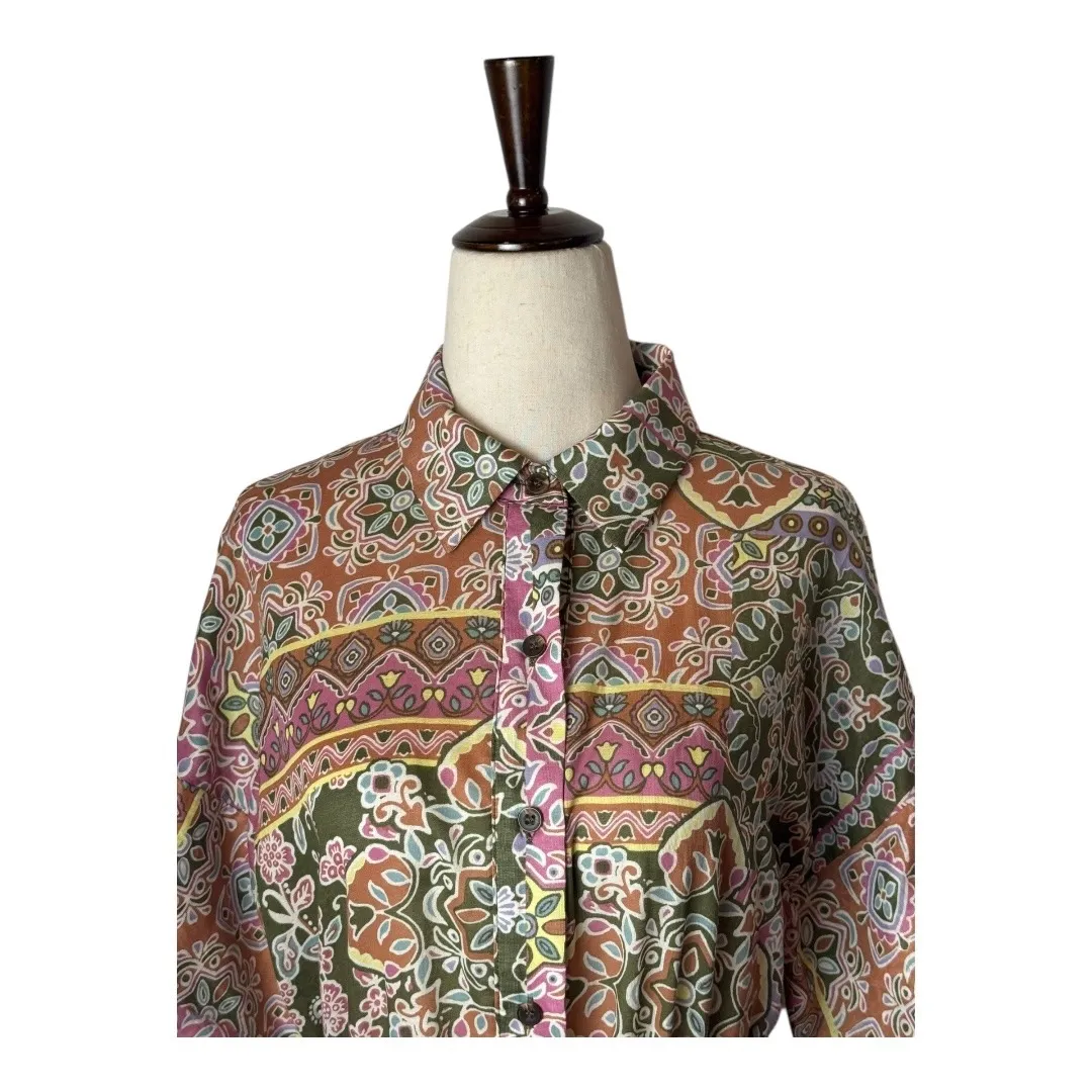 Dress Forum Dress Women Small Green Floral Paisley Elaina Button Down Shirt Mini - Image 4