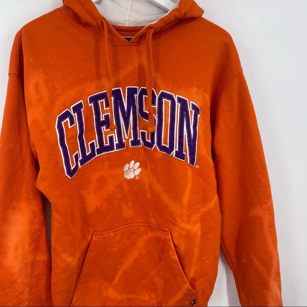 Clemson Tigers Custom Bleach Splatter Reverse Dyed Hoodie SZ M Size M - Image 2