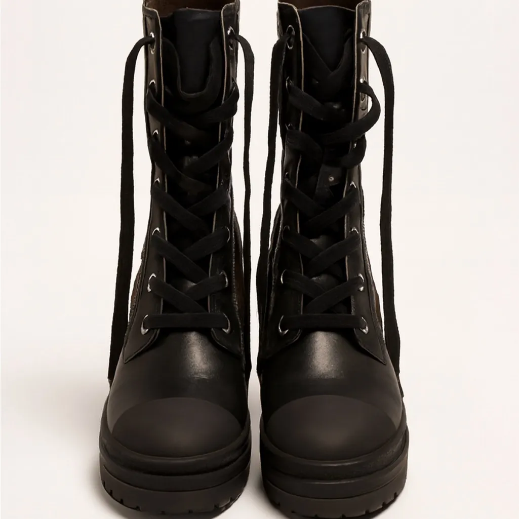 Michael Kors Brea Leather and Logo Jacquard Combat Boot - Image 2