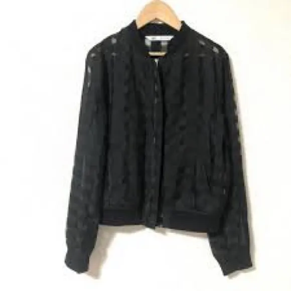 ZARA 🖤  Basic Black Mesh Cutout Bomber Jacket Size M - Image 8
