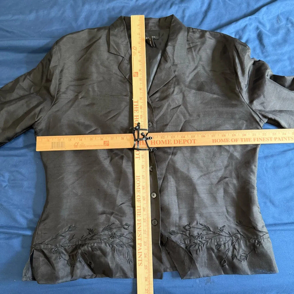 SilkLand Classic Vintage Black Silk Embroidered Button Down Shirt XL - Image 7