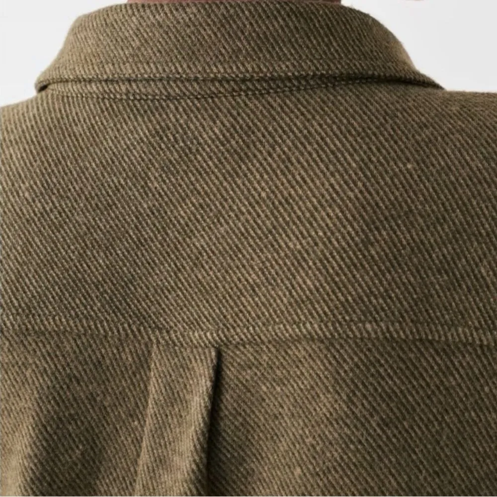 Faherty Legend Sweater Mini Shirtdress Tunic in Olive Melange Flannel Size Large - Image 11