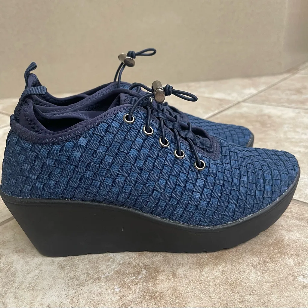 STEVE MADDEN BLUE BASKET WEAVE LOAFER ‎ ** SIZE 7 LACE UP WEDGE HILL gently used - Image 6