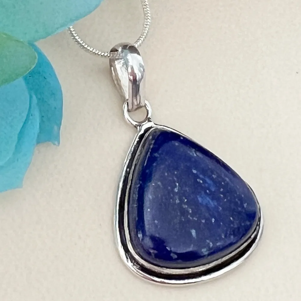 925 Sterling Silver blue Lapis Lazuli necklace Pendant gemstone womens jewelry - Image 3