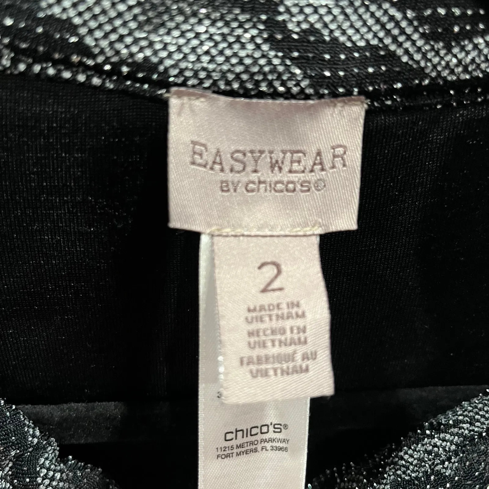 Easy wear by Chicos Black Shimmer Button Front Top 3/4 Sleeve Loose Fit Size 2/L - Image 2