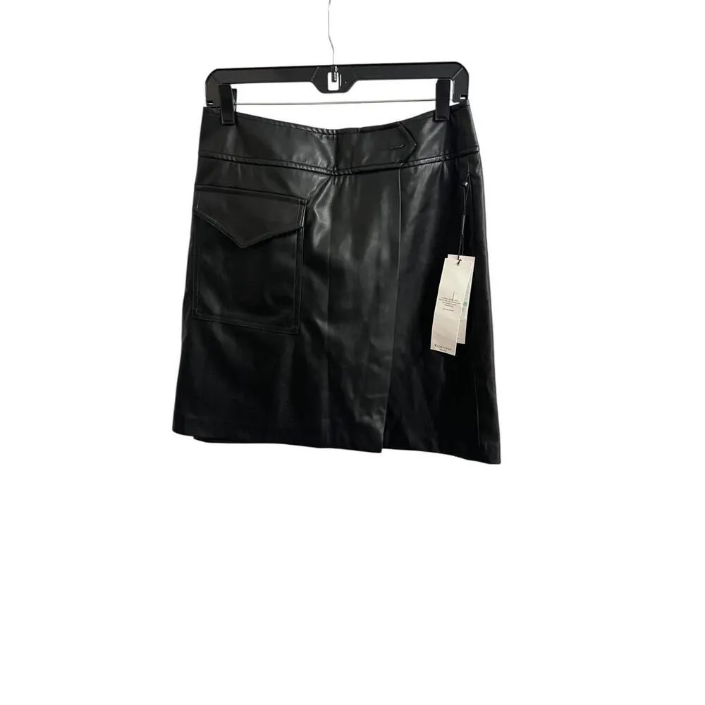 Calvin Klein Women's Black Faux-Leather Faux-Wrap Mini Skirt Size 8 - Image 3