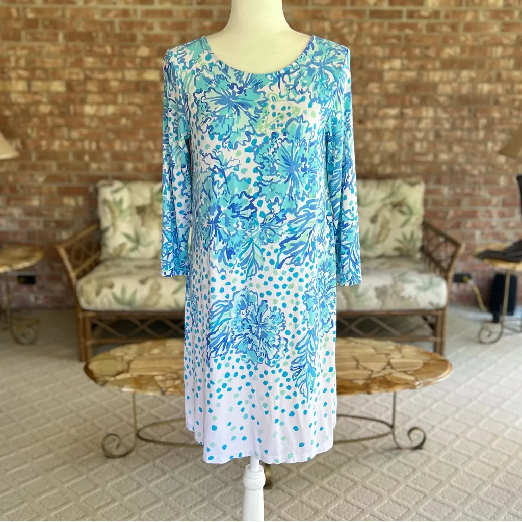 Lilly Pulitzer Ophelia Blue Karma Camellia Knit Mini Dress M - Image 4
