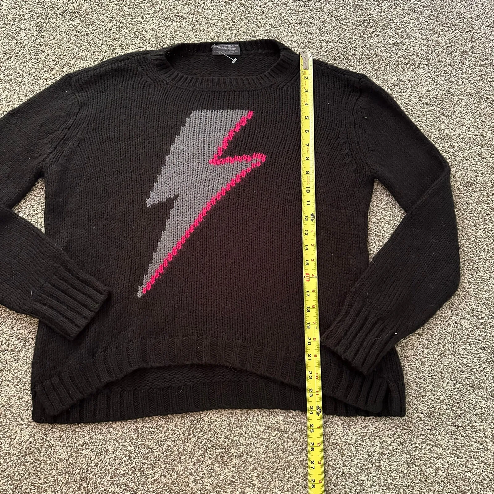 Wooden Ships black knit pink & gray lightning bolt crewneck sweater size XS - Image 8
