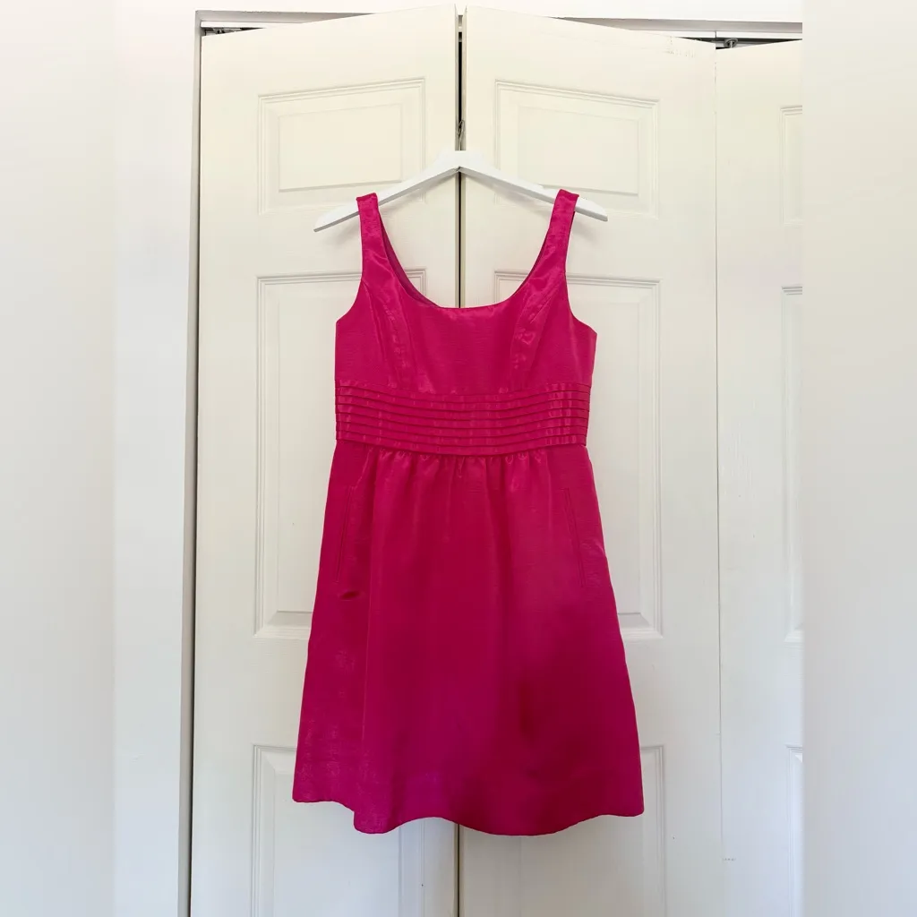 Shoshanna Hot Pink Shiny Fit and Flare Short Cocktail Dress Scoopneck Size 8 - Image 2