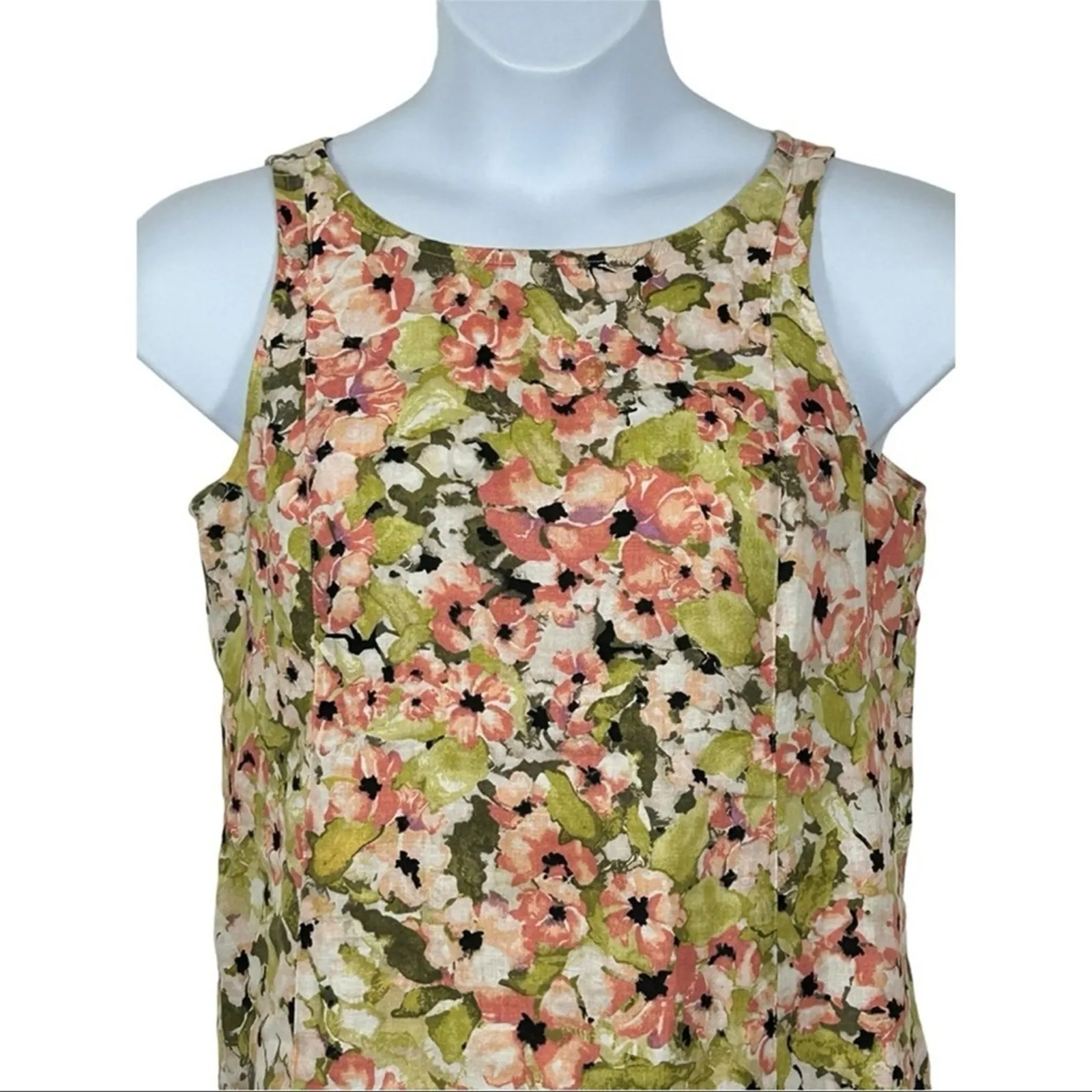 J. Jill Love Linen Floral Sleeveless Shift Dress Shrimp Size Small Pink - Image 5