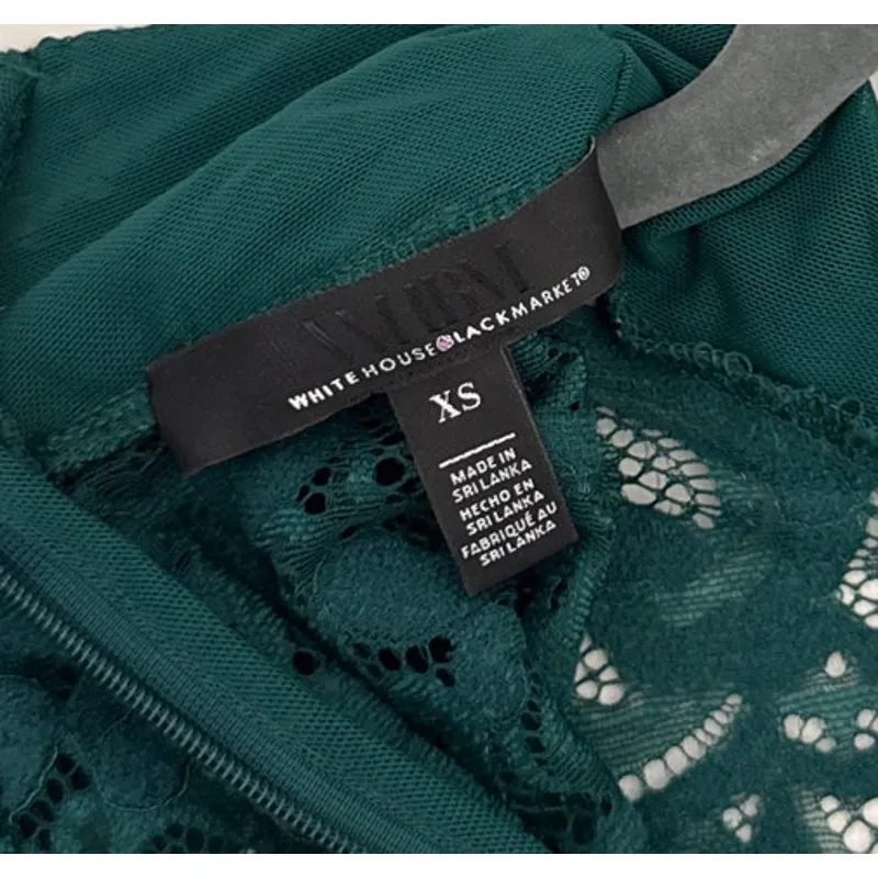 White House Black Market Green Lace Turtleneck Long Sleeve Shirt Size Women's XS - Image 4