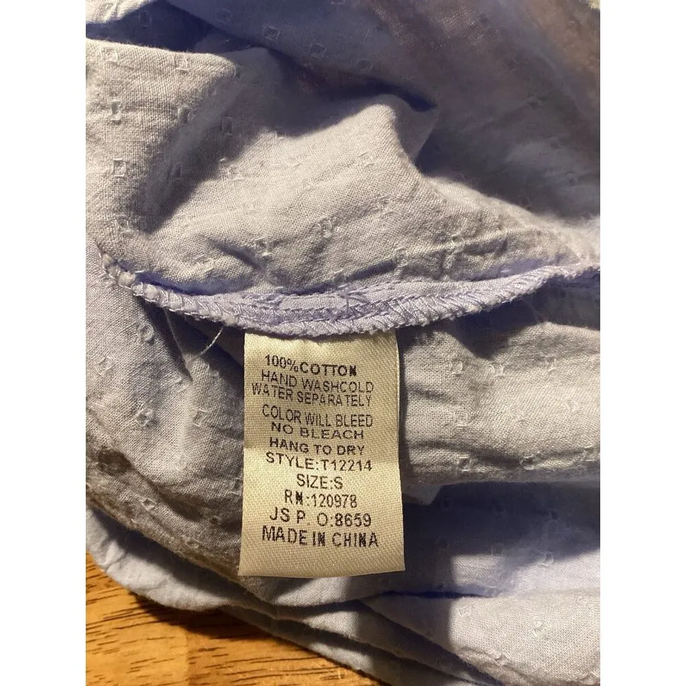 ENTRO Peasant Flutter Sleeve Blue Top Boho Cottagecore 100% Cotton Small - Image 7