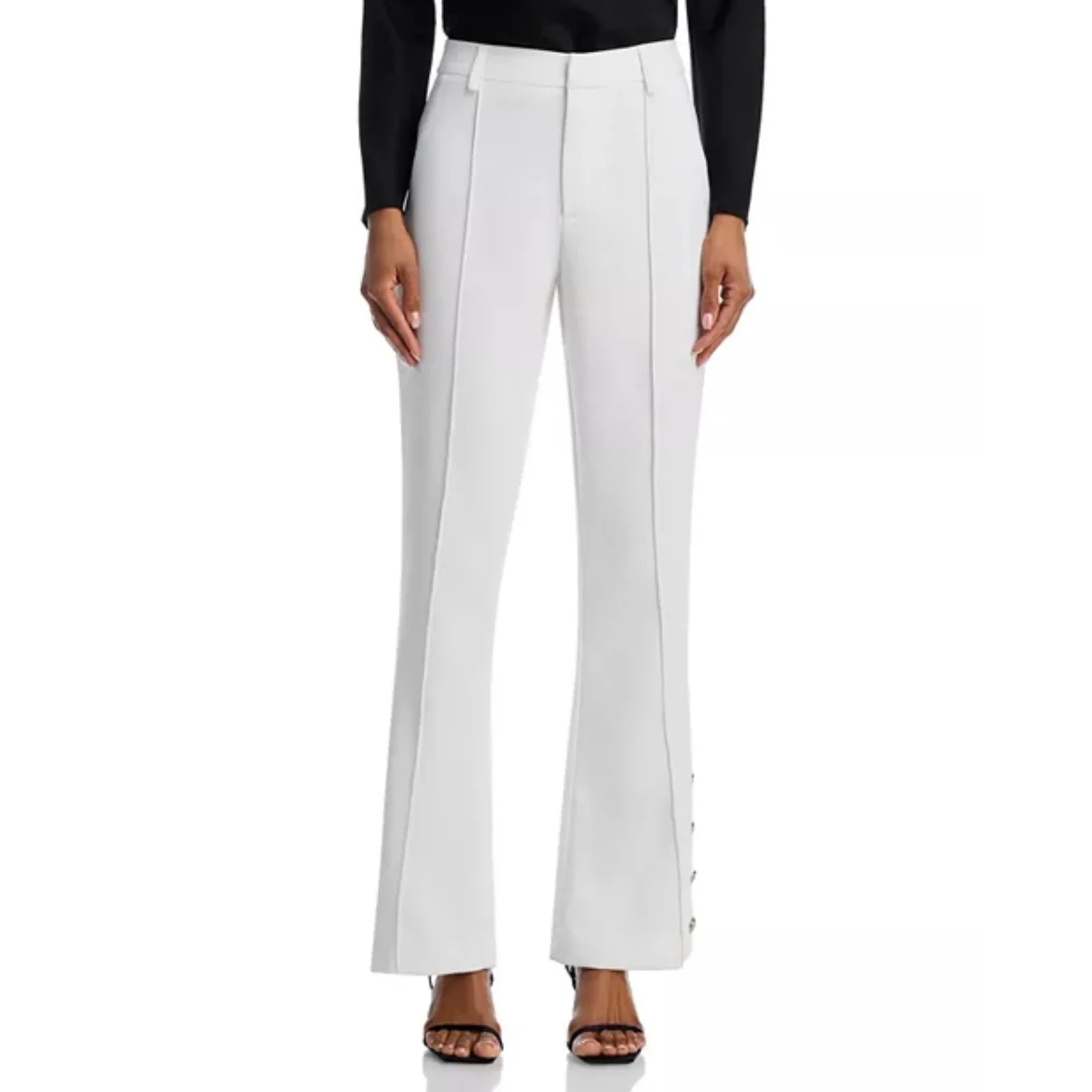 Aqua White Flare Leg Trousers Button Accents Career Pants Size‎ L - Image 2