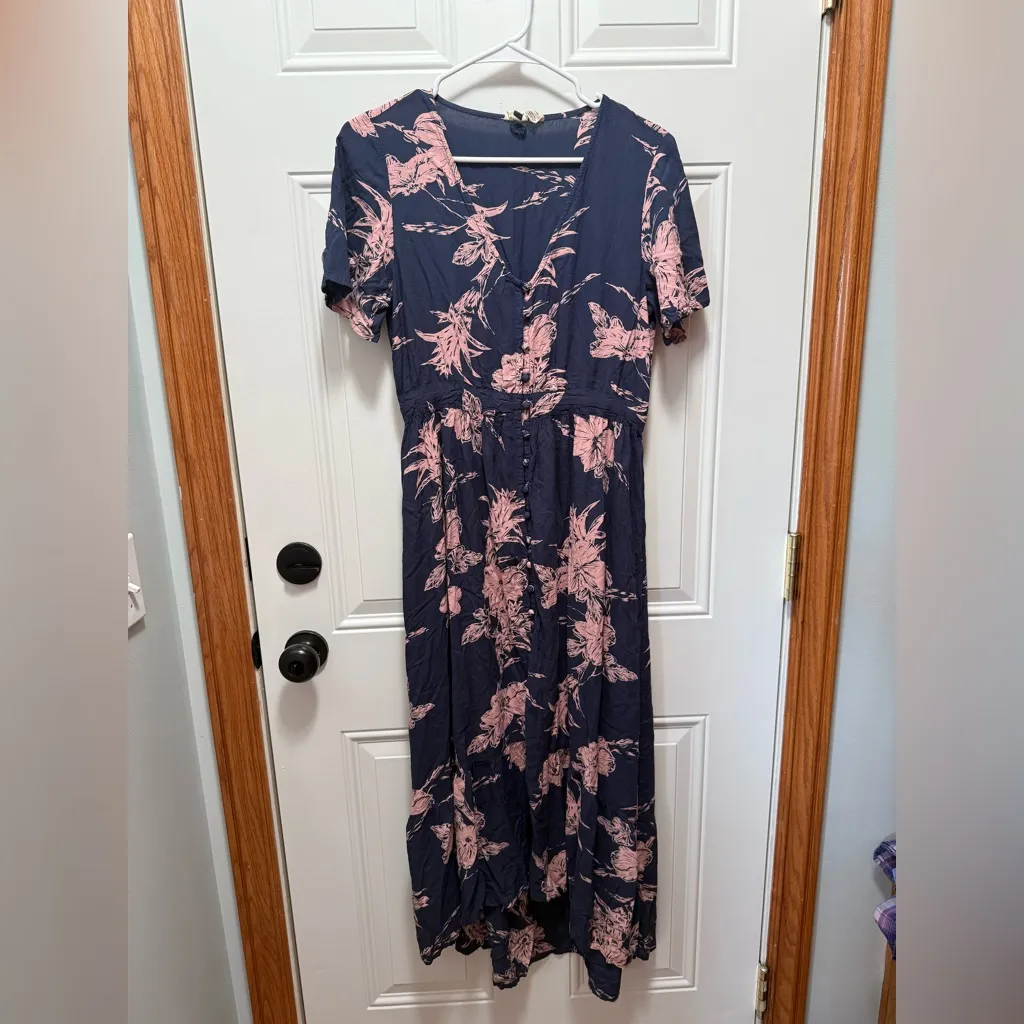 Roxy Juniors Floral Bright Daylight Dress Navy Pink High Low Dress Medium - Image 2
