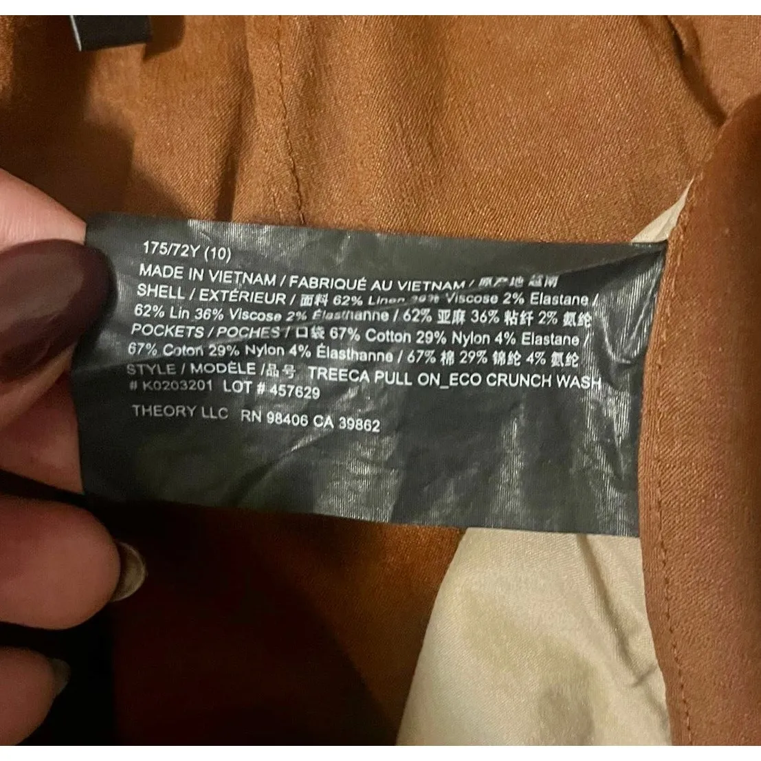 Theory Treeca Linen Blend Crop Pull On Pants Women's sz. 10 - Image 9