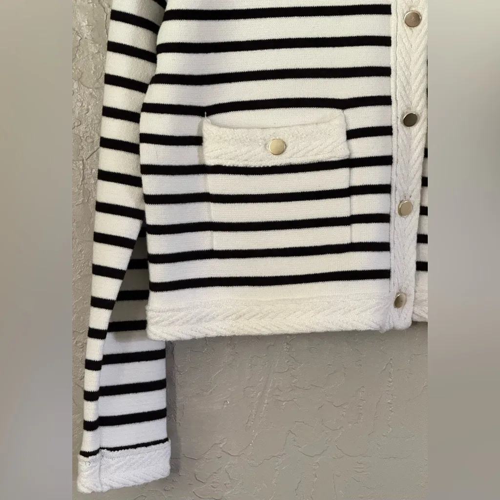 Nanette Lepore Womens Striped Cardigan in White/Black-Size Large - Image 5