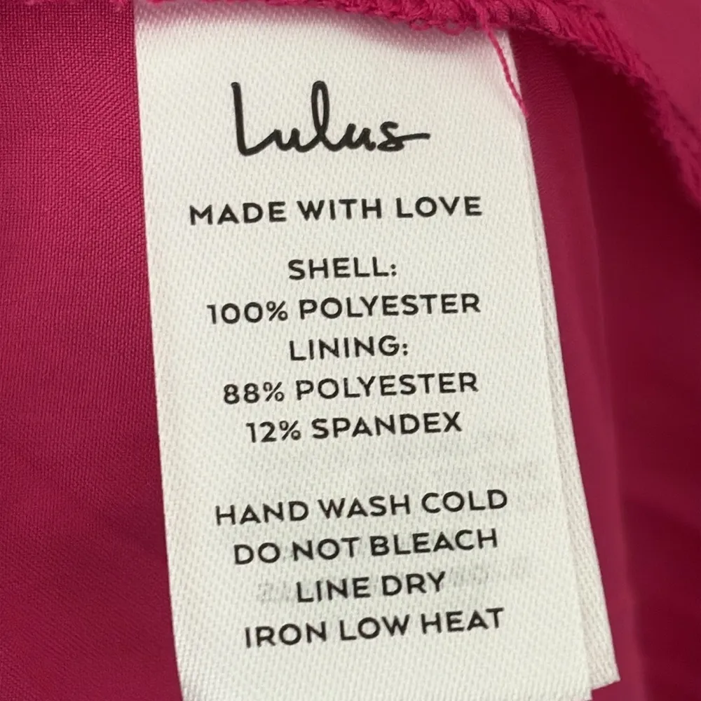 New Lulus Peak Party Vibe Hot Pink Satin Tiered Tie-Back Midi Dress Size S - Image 10