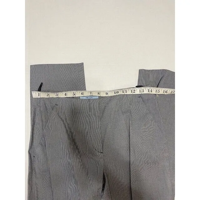 New 28 x 25 Womens Designer Prada Milano Pants 38 2 Crop Gray Black White Slacks - Image 9