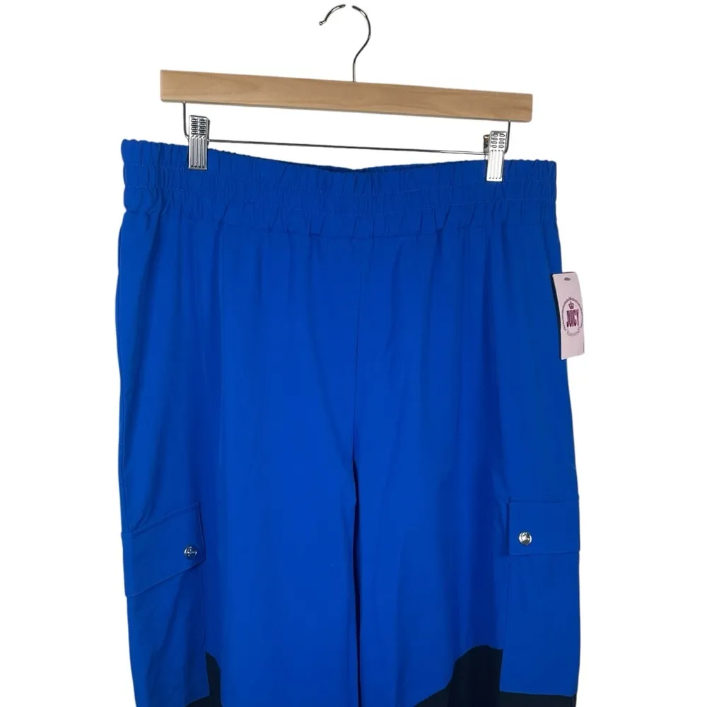 NWT Juicy Couture Wide Leg Y2K Parachute Colorblock Pants Blue/Black Size XL - Image 5