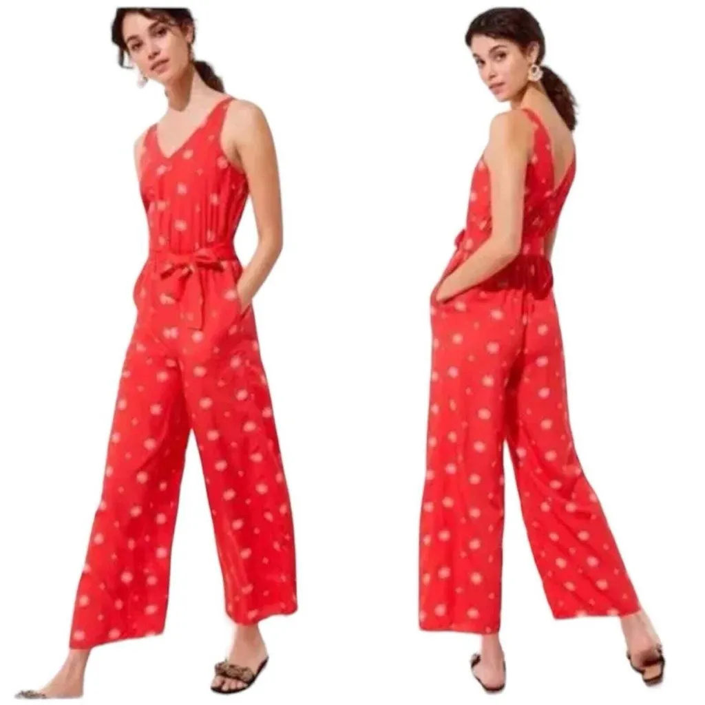 LOFT Red and white Daisy Print Jumpsuit size 8 (NWT) - Image 2
