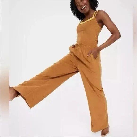 OFFLINE by Aerie Summer Lights Terry Jumpsuit in mustard tan - Image 2